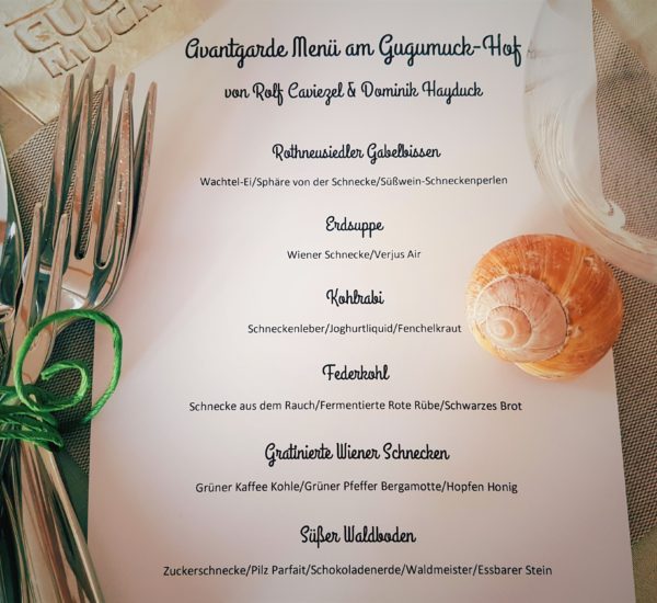 Avantgardemenu, Schnecken essen am Gugumuck-Hof